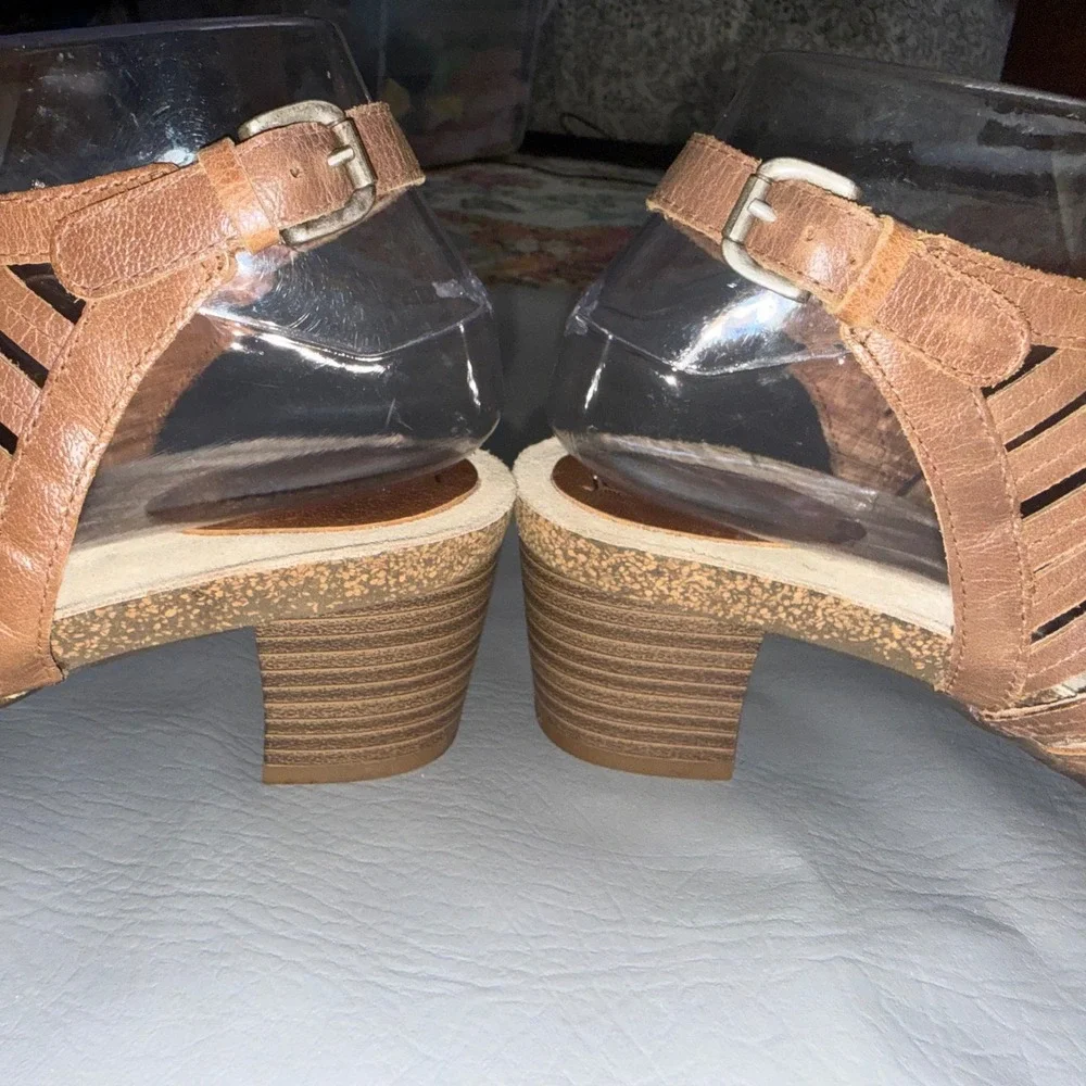 Josef Seibel Womens Brown Leather Strappy Block Heel‎ Cage Sandals Size 39 EU